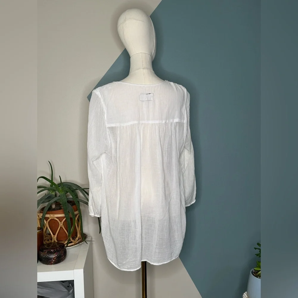 Current/Elliott White Boho Peasant Picnic Blouse Top Women’s Small Gauze Lace - Picture 5 of 13